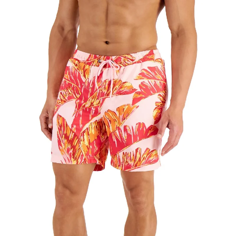 Club Room Mens Tropical Leaves Woven Printed Swim Trunks Push-Up Bikini Top