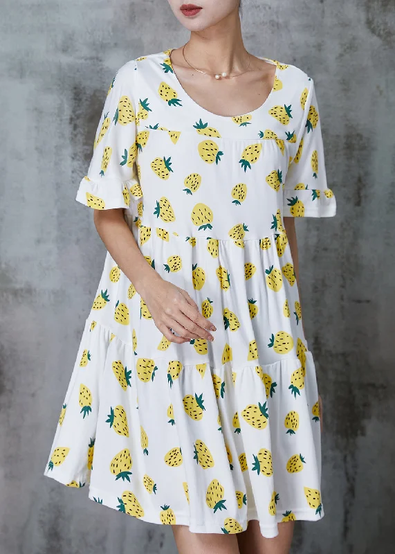 Diy Yellow Oversized Print Cotton Mini Dress Summer