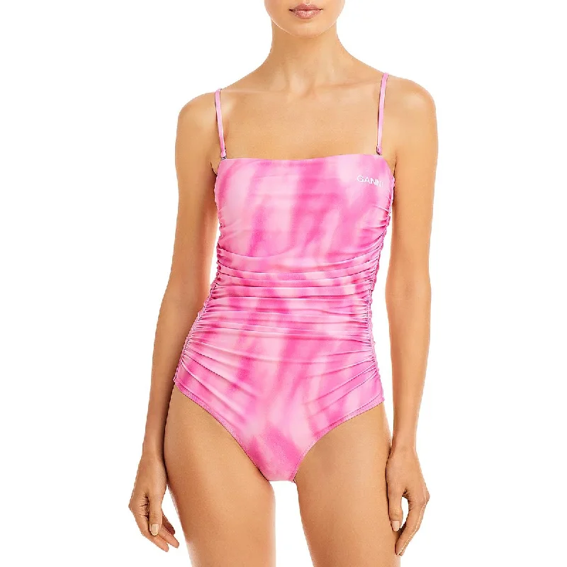 Ganni Womens Tie-Dye Ruched One-Piece Swimsuit