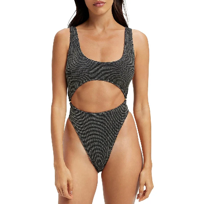 Good American Womens Metallic Cut-Out One-Piece Swimsuit