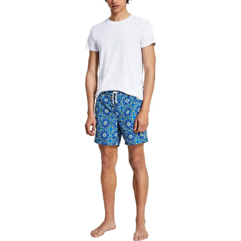 Guess Mens Mosaic Printed  Swim Trunks Comfortable Swim Shorts