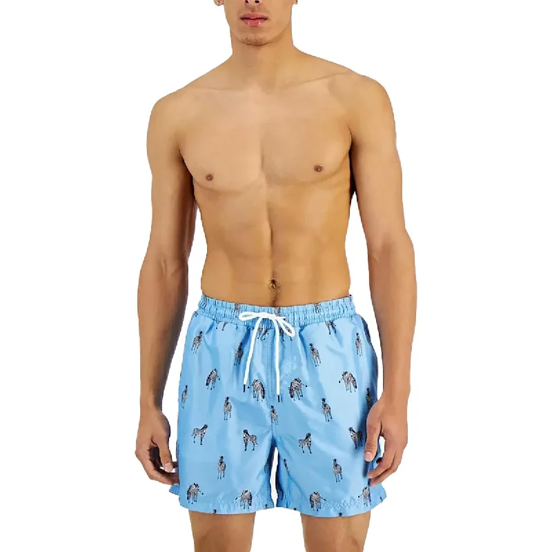 INC Mens Zebra Print Drawstring Swim Trunks