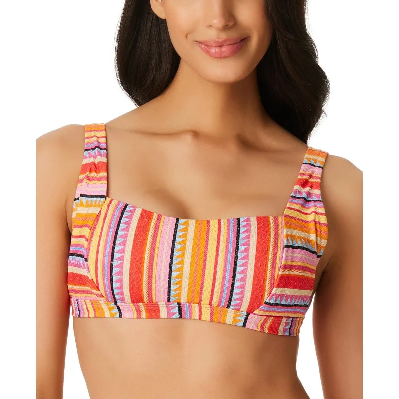 Jessica Simpson Womens Metallic Striped Bikini Swim top Push-Up Swimsuit Top