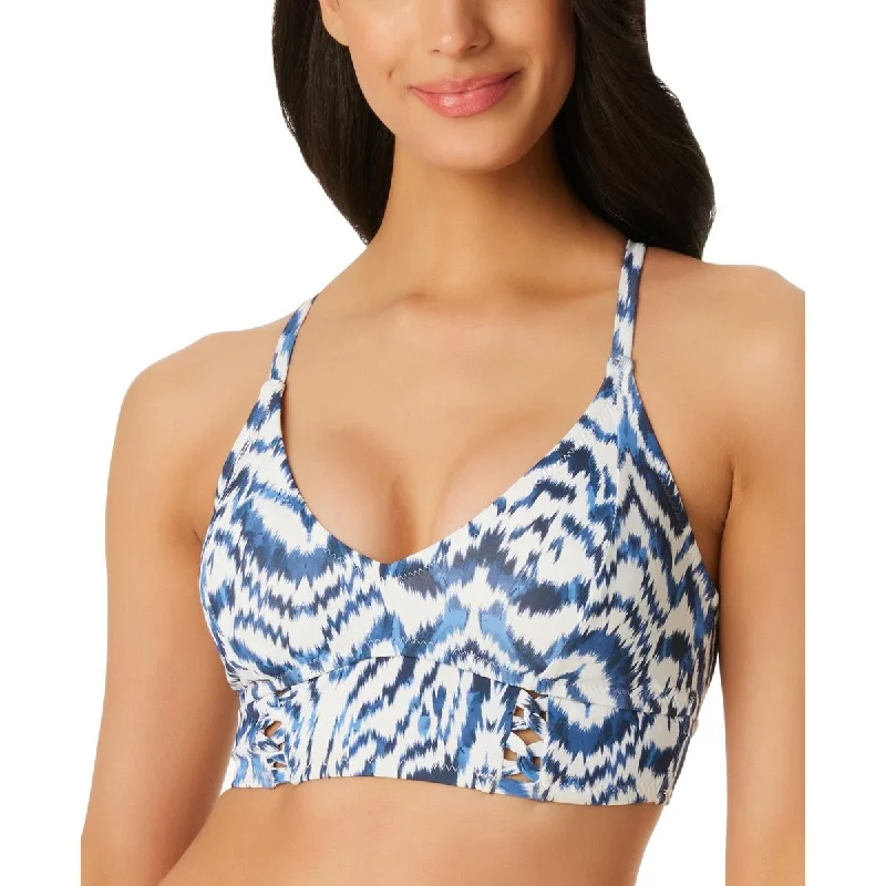 Jessica Simpson Womens Printed  Bikini Swim top Shiny One-Piece Swimsuit