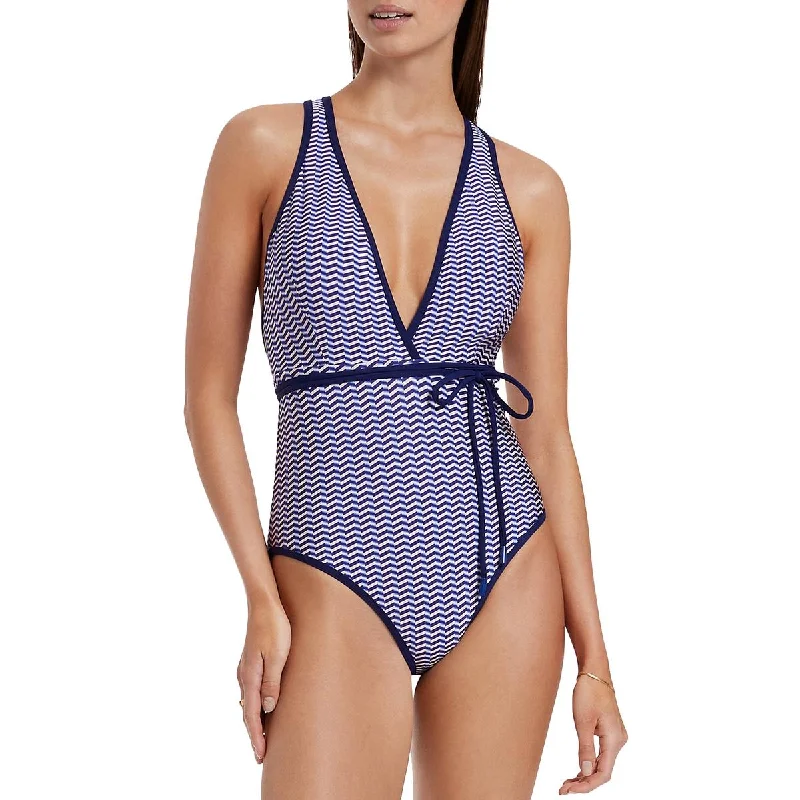 Jets Womens Amoudi Plunge 1PC Printed Nylon One-Piece Swimsuit