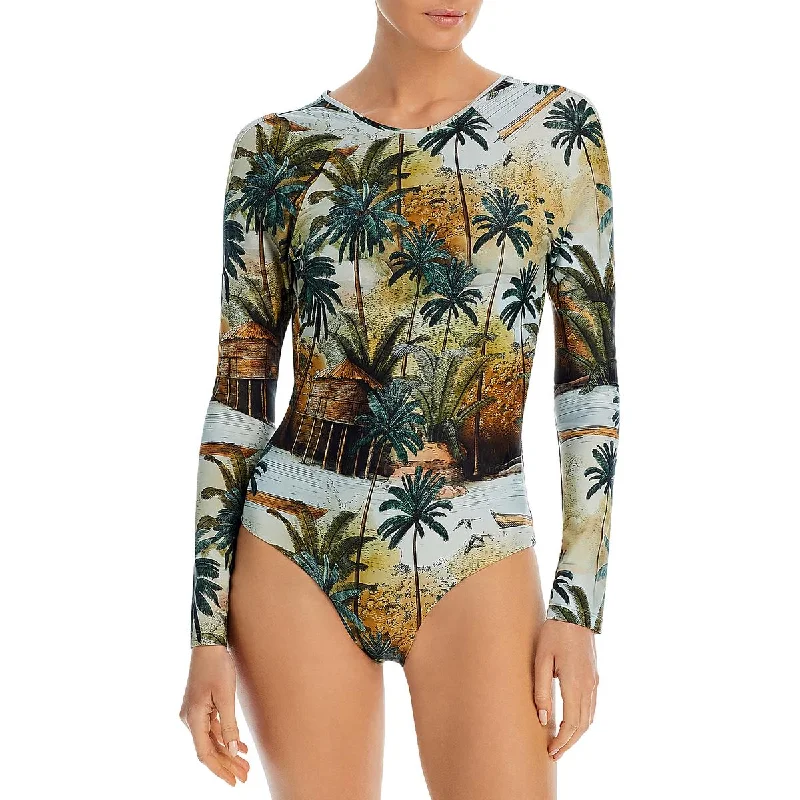Johanna Ortiz Womens El Palmar Printed Rash Guard One-Piece Swimsuit Luxury Swimsuit Style