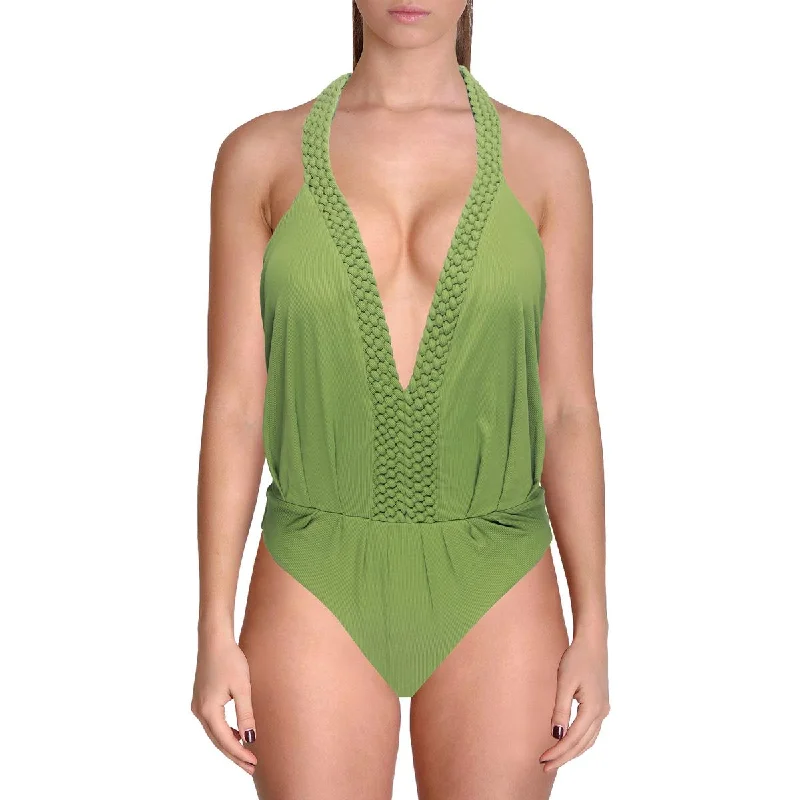 Johanna Ortiz Womens Seashell Halter Deep V Neck One-Piece Swimsuit Halter Top Bikini