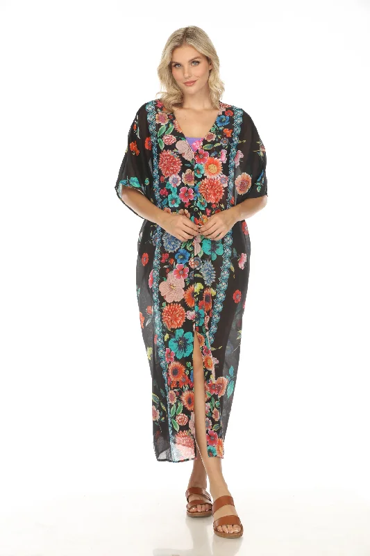 Johnny Was Evening Palace V-Neck Swim Cover-Up Kaftan Dress CSW5223-N Mesh Panel Swimwear Johnny Was Evening Palace V-Neck Swim Cover-Up Kaftan Dress CSW5223-N Mesh Panel Swimwear