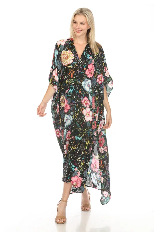 Johnny Was Floral Peace Swim Cover Up Long Kaftan Dress Boho Chic CSW7322BN Swim Dress with Belt Johnny Was Floral Peace Swim Cover Up Long Kaftan Dress Boho Chic CSW7322BN Swim Dress with Belt