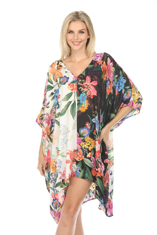 Johnny Was Neon Jungle Mix High-Low Swim Cover-Up Kaftan Dress CSW4024-J Halter Top Bikini Johnny Was Neon Jungle Mix High-Low Swim Cover-Up Kaftan Dress CSW4024-J Halter Top Bikini