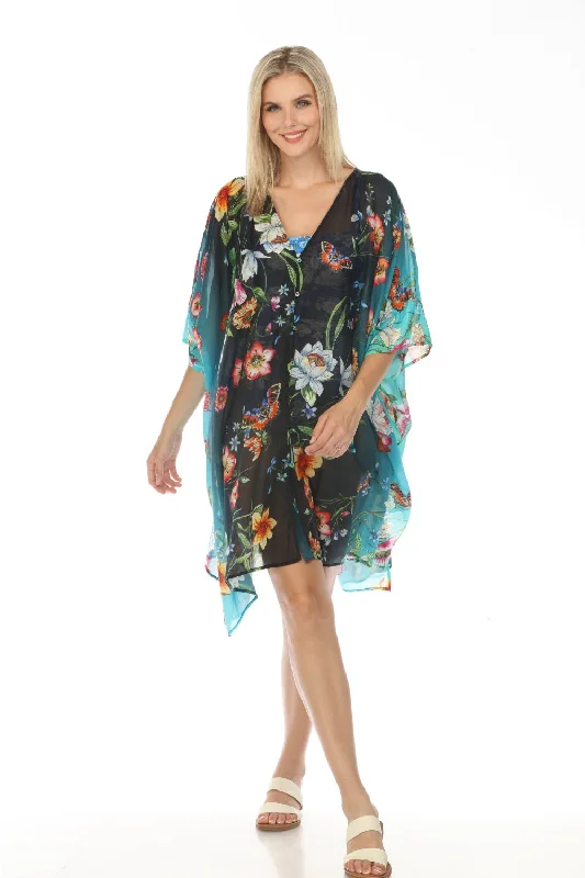 Johnny Was Ombre Garden Swim Cover-Up Adjustable Kaftan Dress CSW8123-Y Deep-V Swimsuit Design Johnny Was Ombre Garden Swim Cover-Up Adjustable Kaftan Dress CSW8123-Y Deep-V Swimsuit Design