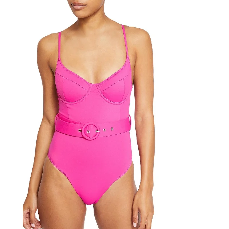 Jonathan Simkhai Womens Noa Belted Buckle Nylon One-Piece Swimsuit V-Neck Swim Dress Jonathan Simkhai Womens Noa Belted Buckle Nylon One-Piece Swimsuit V-Neck Swim Dress