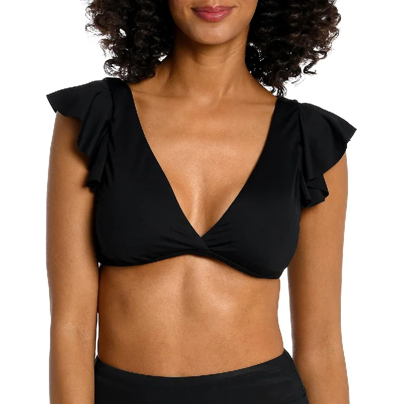 La Blanca Swimwear Womens Ruffled Nylon Bikini Swim top Sexy Cutout Swimsuit