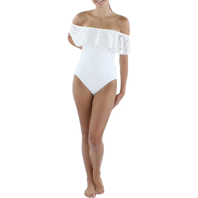 Lauren Ralph Lauren Womens Crochet Off-The-Shoulder One-Piece Swimsuit Timeless Black Bikini Lauren Ralph Lauren Womens Crochet Off-The-Shoulder One-Piece Swimsuit Timeless Black Bikini