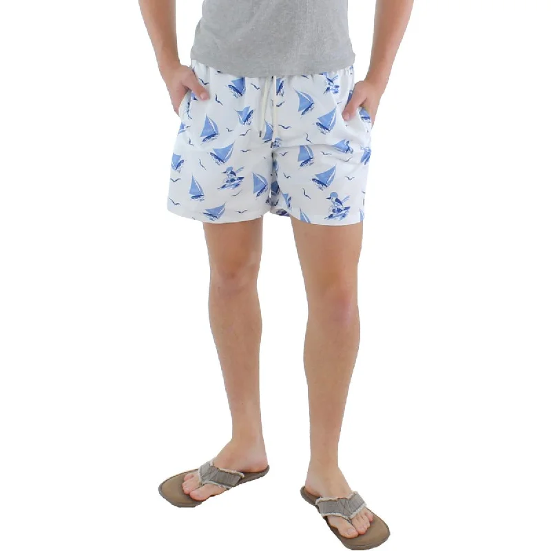 Polo Ralph Lauren Mens Sailboat Printed Beachwear Swim Trunks Plunge Back Swimsuit