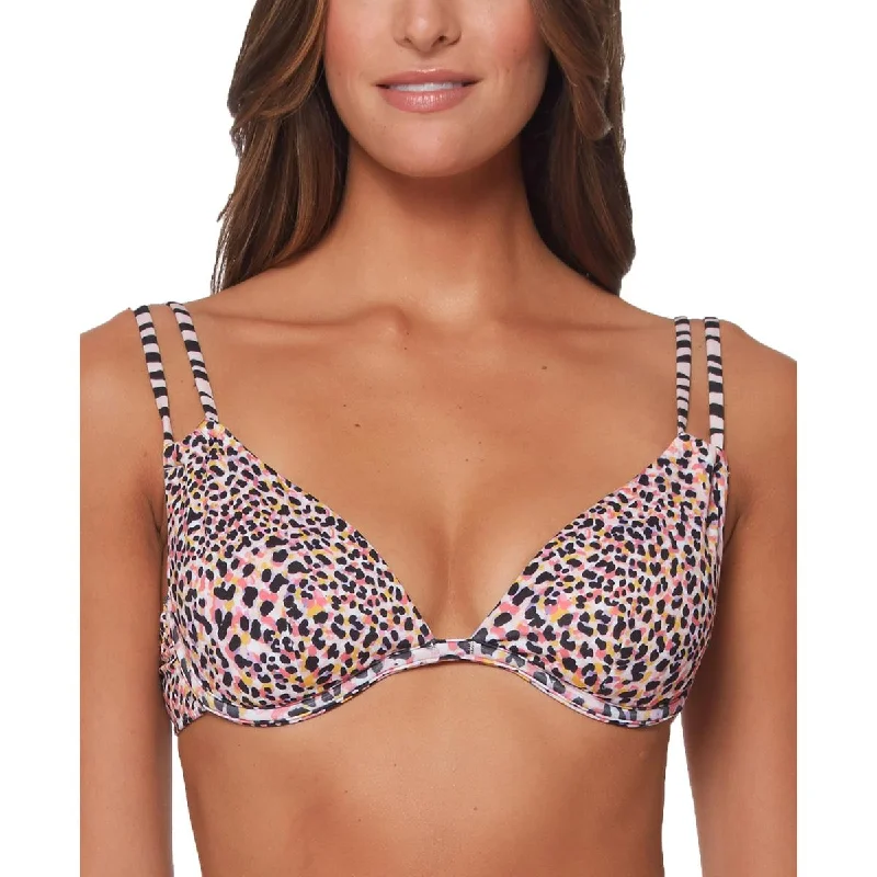 Sanctuary Womens Underwire Animal Print Bikini Swim Top