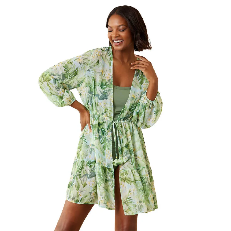 Tommy Bahama Paradise Fronds Open Front Tunic Cover Up - Lt Swimming Pool V-Neck Swim Dress Tommy Bahama Paradise Fronds Open Front Tunic Cover Up - Lt Swimming Pool V-Neck Swim Dress