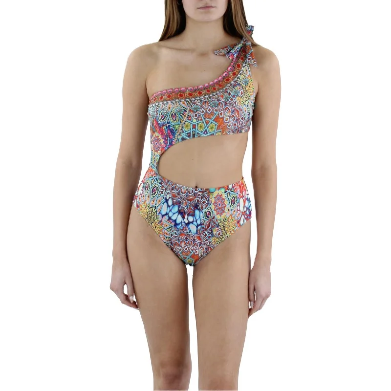 True Colours by La Moda Womens Embellished Cut-Out One-Piece Swimsuit