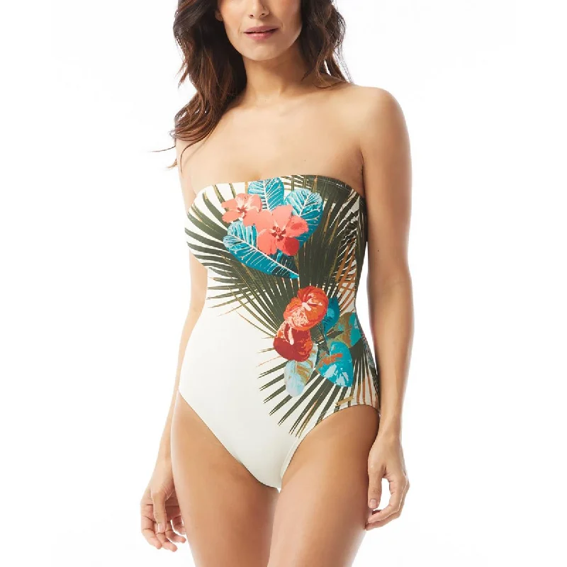 Vince Camuto Womens Printed Removable Strapd One-Piece Swimsuit Sporty Swim Shorts