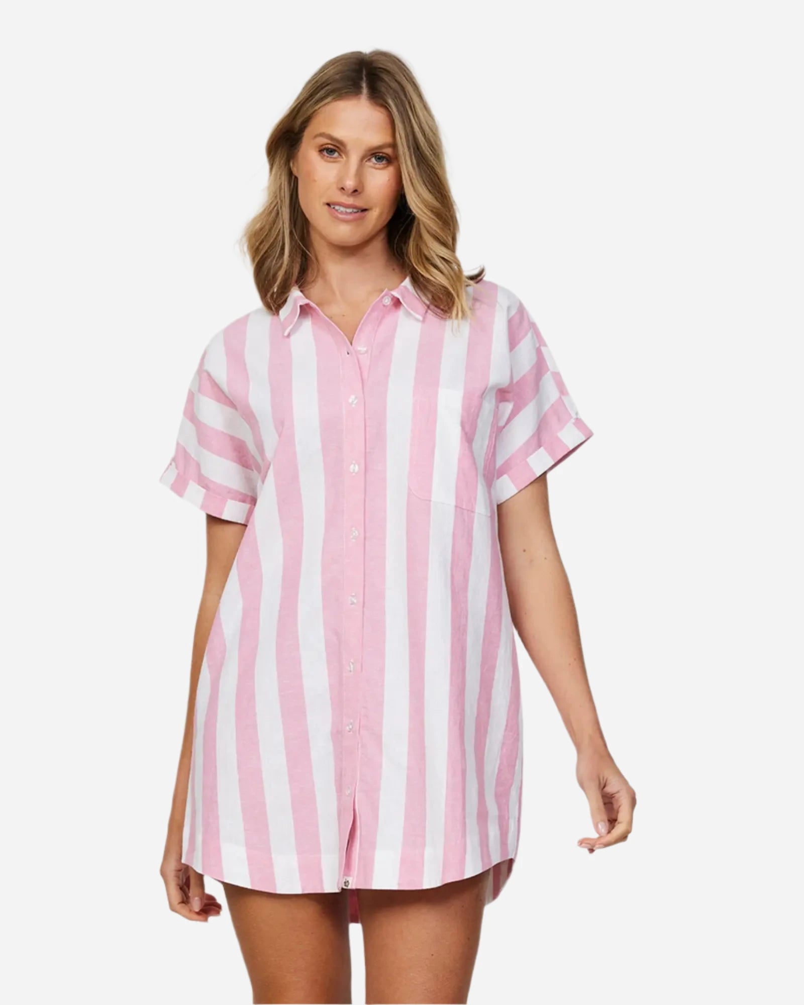 Womens - Over Swim - Sandbar - Classic Stripe Pink Swimsuit with Skirt