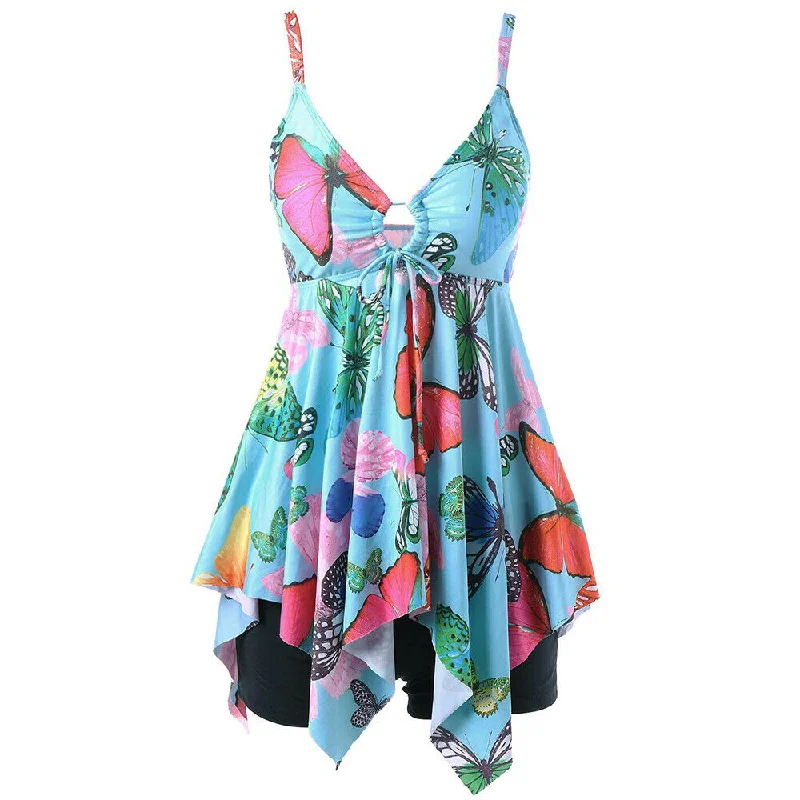 Women's Plus Size Floral Tankini Swim Dress Sporty Swim Shorts