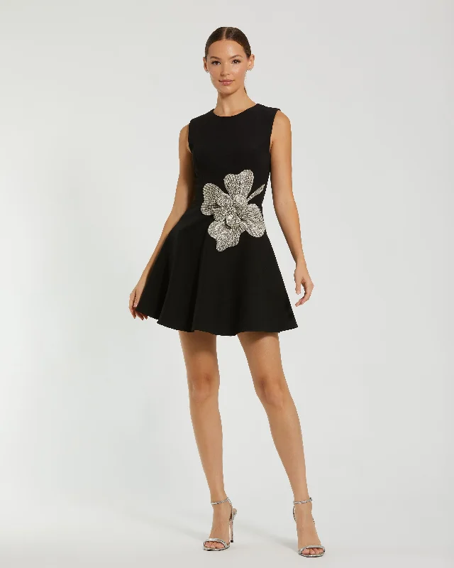 Crepe Sleeveless Mini Dress With Rhinestone Flower Stylish Summer Mini Dress