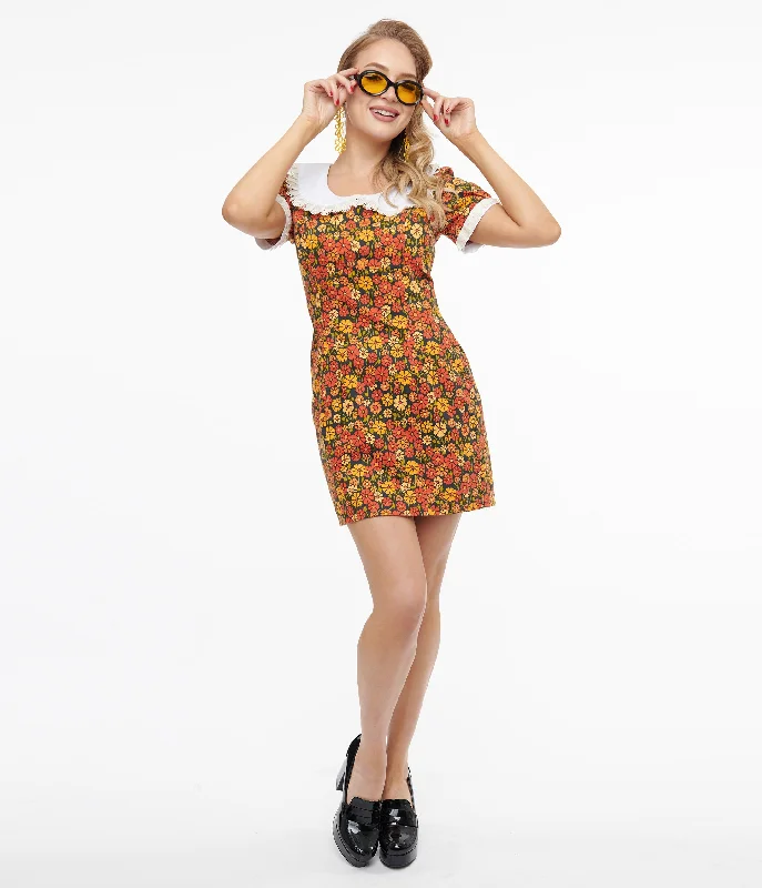 Miracle Eye 1960s Yellow & Orange Marigold Dolly Mini Dress Chic Sleeveless Mini Dress