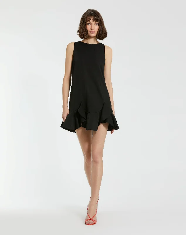 The Mia High Neck Sleeveless Crepe Mini Dress With Ruffle Hem Elegant Silk Mini Dress