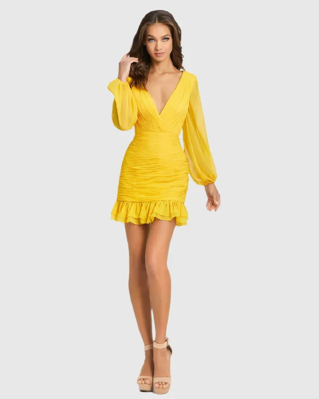 Full Body Ruched Mini Dress Classic Floral Print Mini Dress