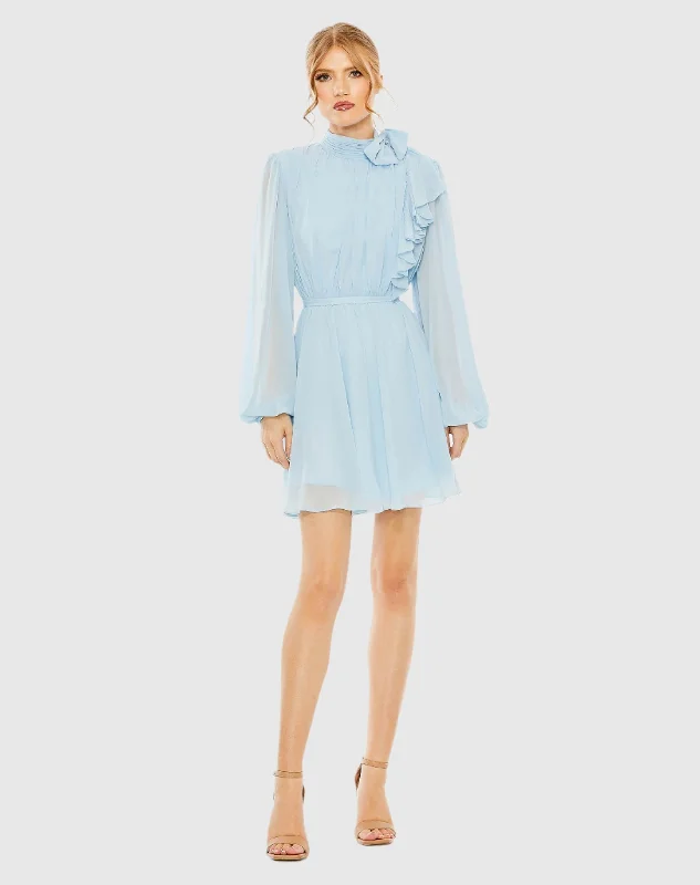 Draped High Neck Long Sleeve Mini Dress- FINAL SALE Classic Casual Mini Dress