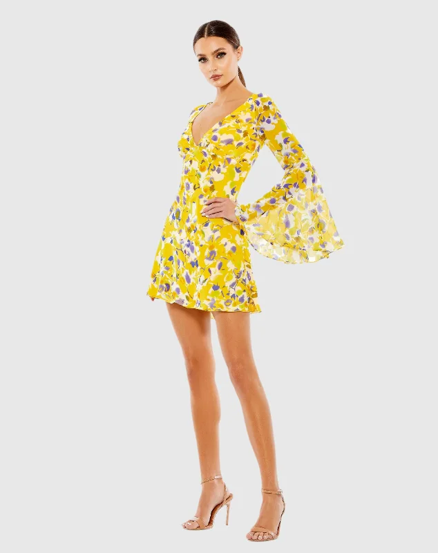 Floral Bell Sleeve Mini Dress - FINAL SALE Cozy A-Line Mini Dress