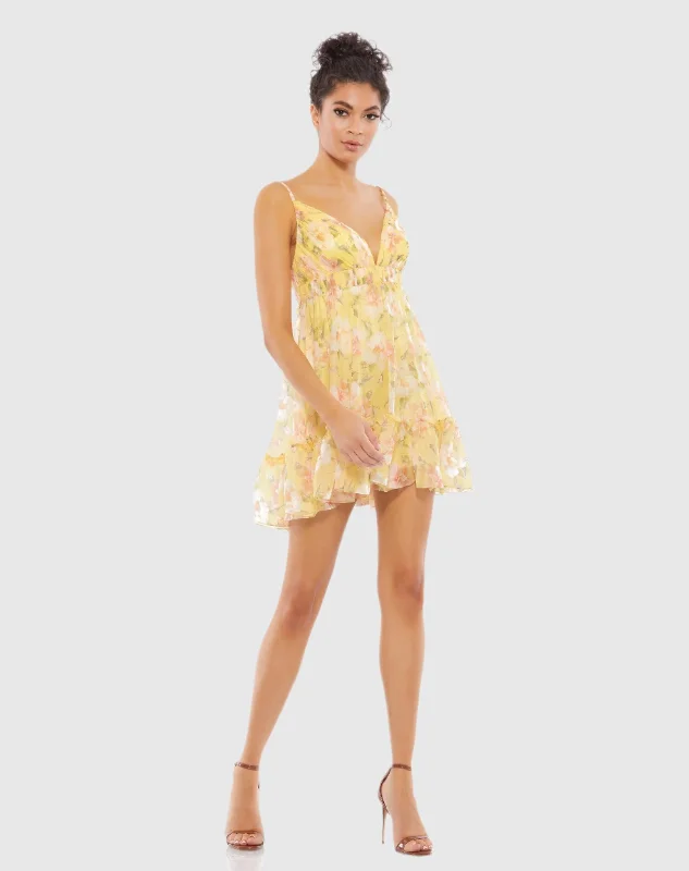 Floral Empire Waist Ruffled Mini Dress Fashionable Summer Mini Dress
