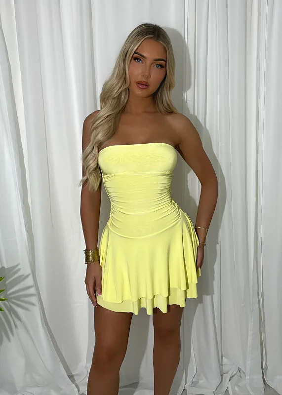 Best Of Me Bandeau Mini Dress - Yellow Elegant Tulle Mini Dress