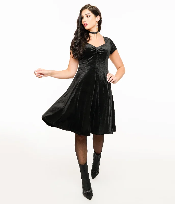 Black Velvet Mini Dress Trendy Mini Dress with Belt