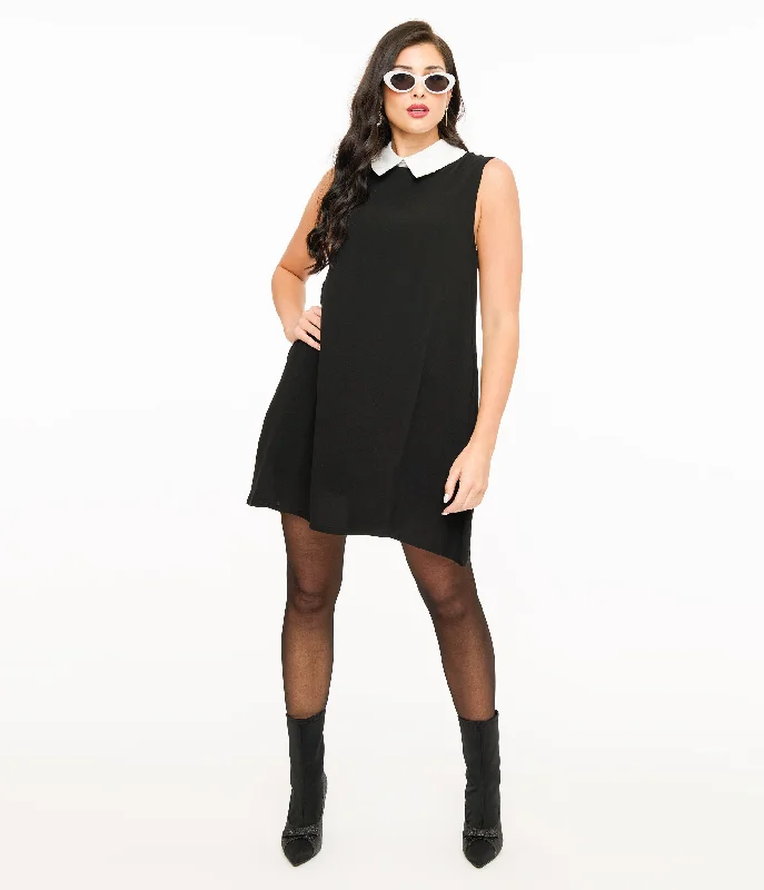 Black & White Collar Mini Dress Fashionable Polka Dot Mini Dress