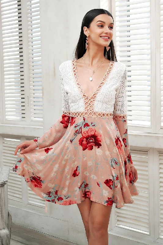 CALLIE’S CROTCHET FLORAL MINI DRESS Cozy Wraparound Mini Dress