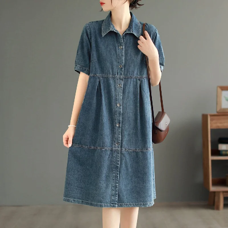 Casual Minimalist Cotton Denim Mini Dress