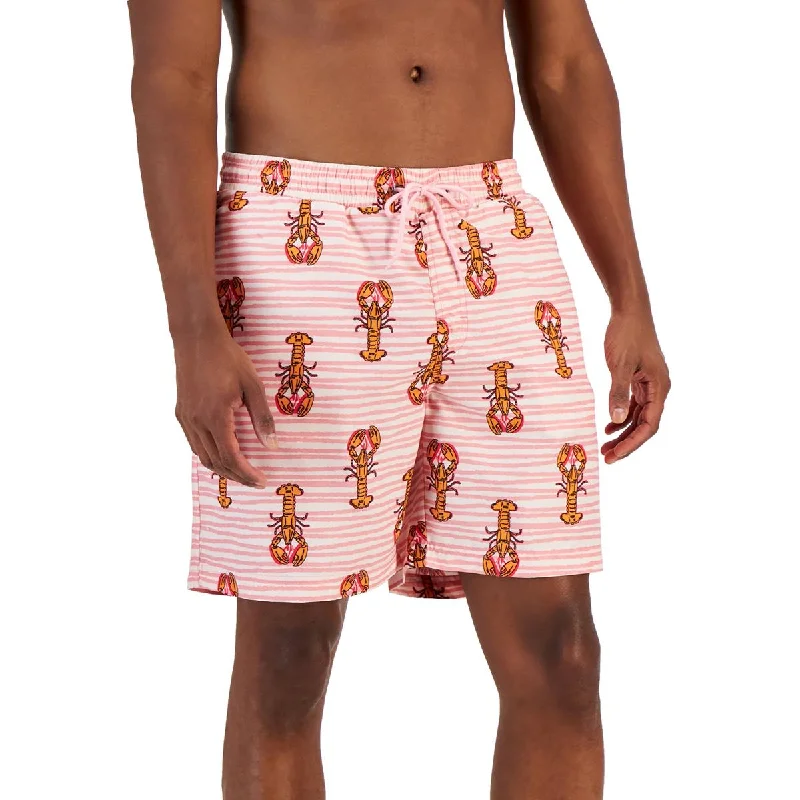Club Room Mens Waves Striped Polyester Swim Trunks Shiny One-Piece Swimsuit