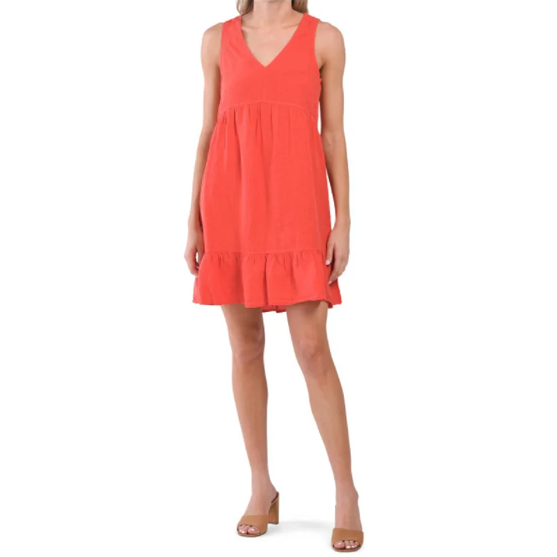 Cynthia Rowley Women's Linen V-neck Tiered Ruffle Mini Dress