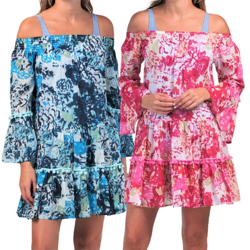 Debbie Katz Women's Talulah Off The Shoulder Ruffle Trim Mini Dress Swim Cover-up Ruffled Swimsuit Top Debbie Katz Women's Talulah Off The Shoulder Ruffle Trim Mini Dress Swim Cover-up Ruffled Swimsuit Top