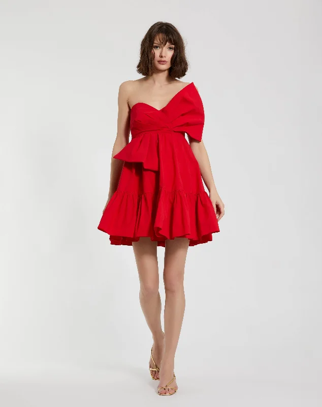 Faille Strapless Twist Bow Mini Dress Fashionable Pleated Mini Dress