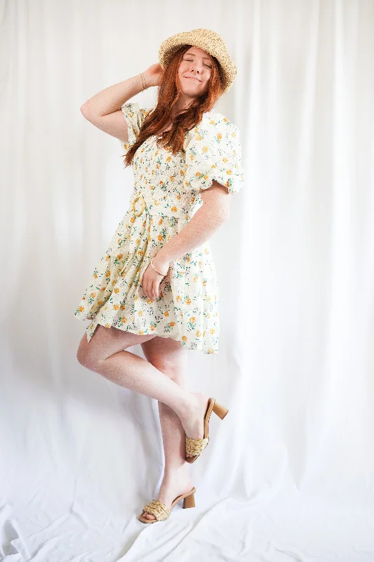 Floral Belted Mini Dress Fashionable A-Line Mini Dress