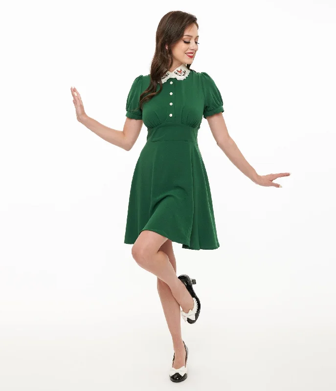 Hell Bunny 1950s Green Basil Fox Mini Dress Comfortable Boho Mini Dress