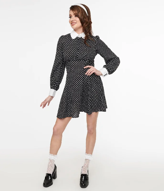 Hell Bunny 1960s Black & White Polka Dot Naomi Mini Dress Elegant Lace Mini Dress