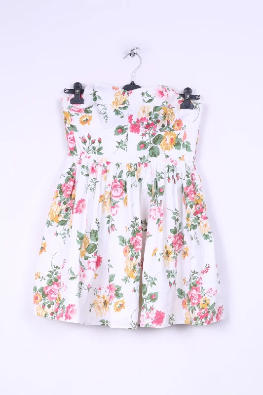 Jack Wills Womens 10 S Mini Dress Sleeveless White Flowers Print Flared Cotton Summer