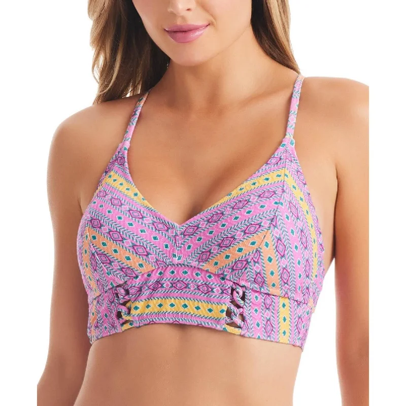 Jessica Simpson Womens Metallic Lace-Up Bikini Swim top Quick-Dry Tankini