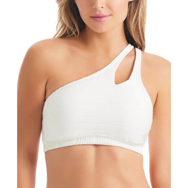 Jessica Simpson Womens One Shoulder Ribbed Bikini Swim top Bold High-Cut Bikini