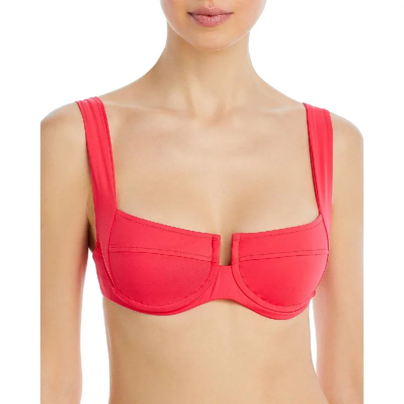 L Space Womens Camellia Top Solid Nylon Bikini Swim top Mesh Detail Bikini