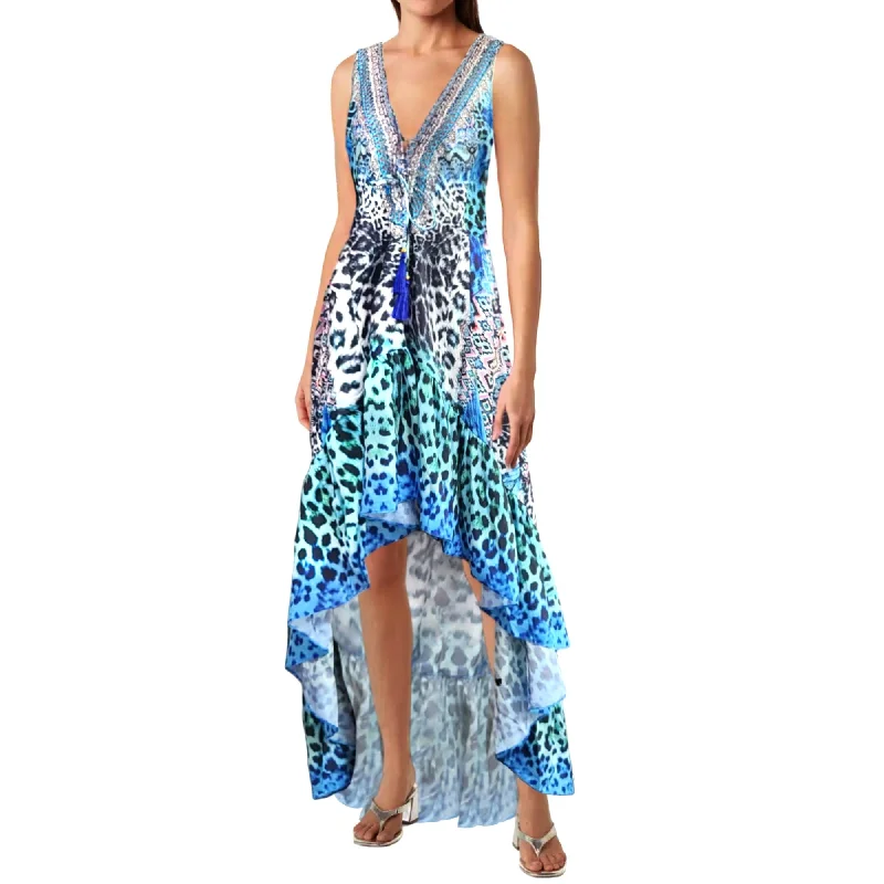 La Moda Women's Rhinestone Embellished Hi-low Ruffle Hem Maxi Swim Dress Cover-up Sleek Racerback Swimsuit La Moda Women's Rhinestone Embellished Hi-low Ruffle Hem Maxi Swim Dress Cover-up Sleek Racerback Swimsuit