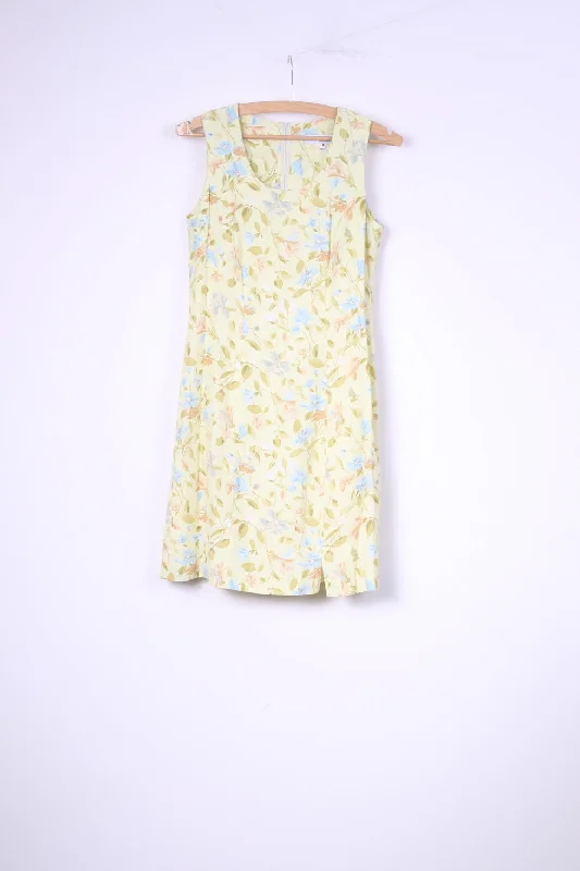 La Rochelle Womens 10 36 S Mini Dress Yellow Flower Printed Sleeveless